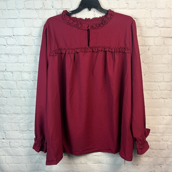BloomChic Burgundy Ruffle Trim Long Sleeve Top Plus Size 5X - Picture 2 of 6
